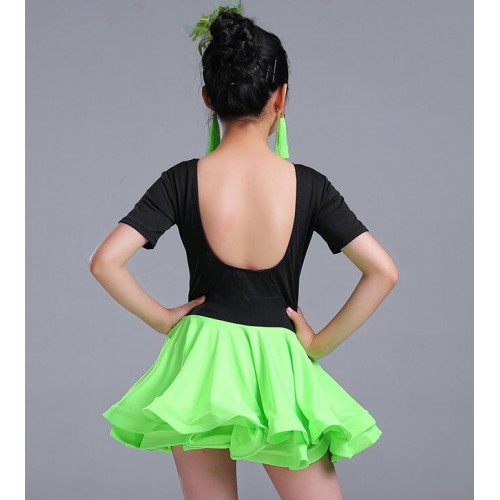 Girls latin dresses for kids children stage performance green red competition ballroom dancing dresses